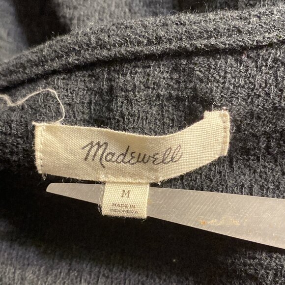 Madewell Crewneck Sweater Black Open Knit Sleeves Ruffle Cuffs100% Cotton Wms Sz - Picture 5 of 8